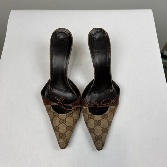 Vintage Gucci Tom Ford Monogram Cut Out Kitten Heels Mules Women's 8.5B - Picture 6 of 14